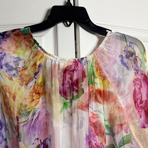 Johnny Was 100% Silk Floral Tunic Blouse 1X Boho Sheer Peasant Top - Picture 8 of 9